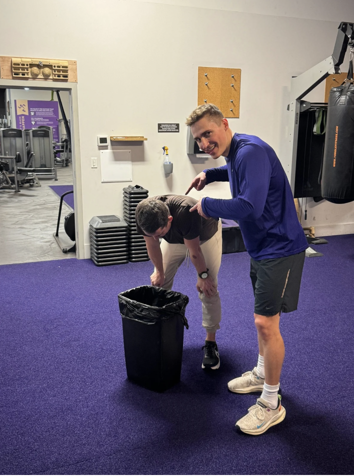 Workout with trash bucket